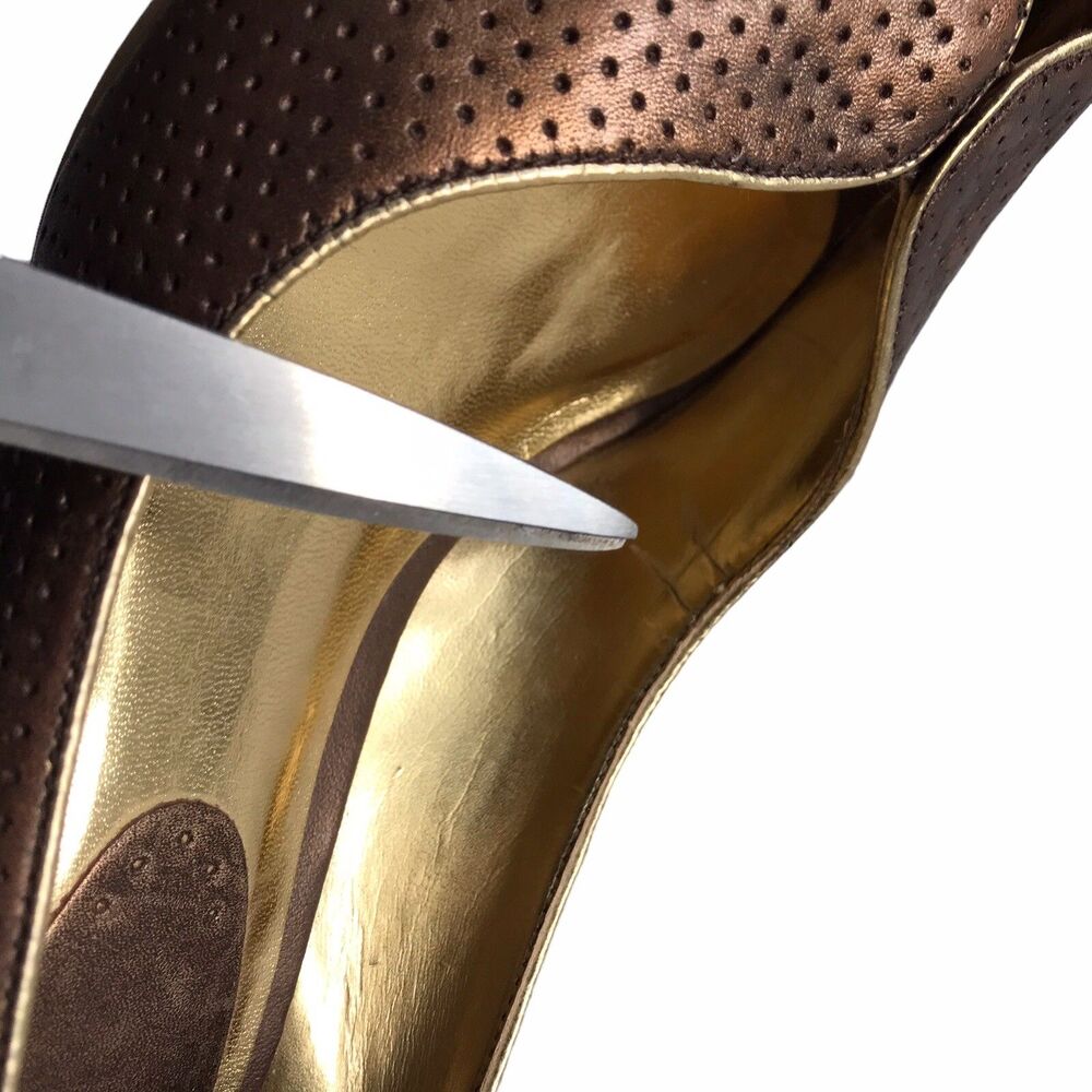 KENNETH COLE REACTION Shocking Gold Brown Bronze Leather Heels Shoes Size 10 - Picture 8 of 10